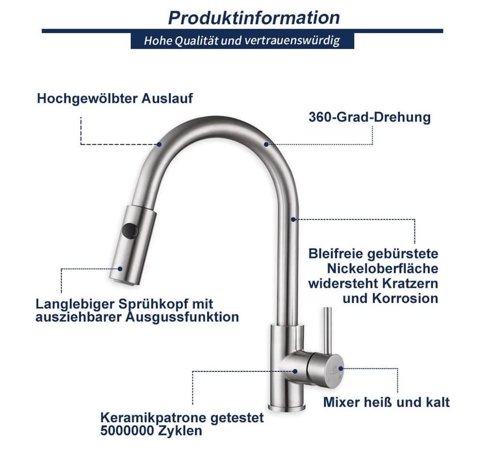 HOMELIVE Küchenarmatur ausziehbar Edelstahl 2 Strahlarten - Bild 4