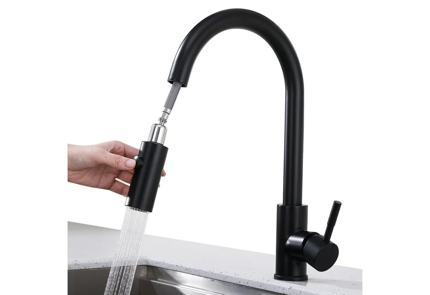 HOMELIVE Spültischarmatur Wasserhahn Küche ausziehbar Küchenarmatur mit 2 Strahlarten Schwarz - Bild 2