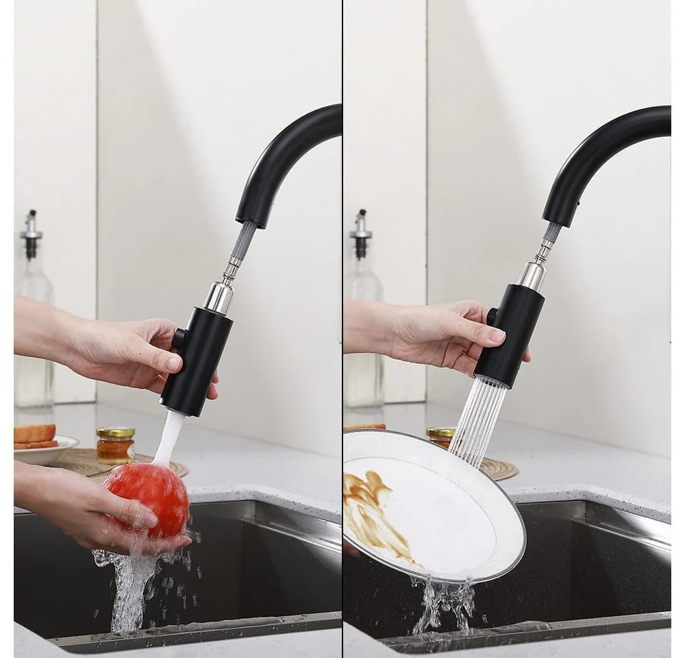 HOMELIVE Spültischarmatur Wasserhahn Küche ausziehbar Küchenarmatur mit 2 Strahlarten Schwarz - Bild 4