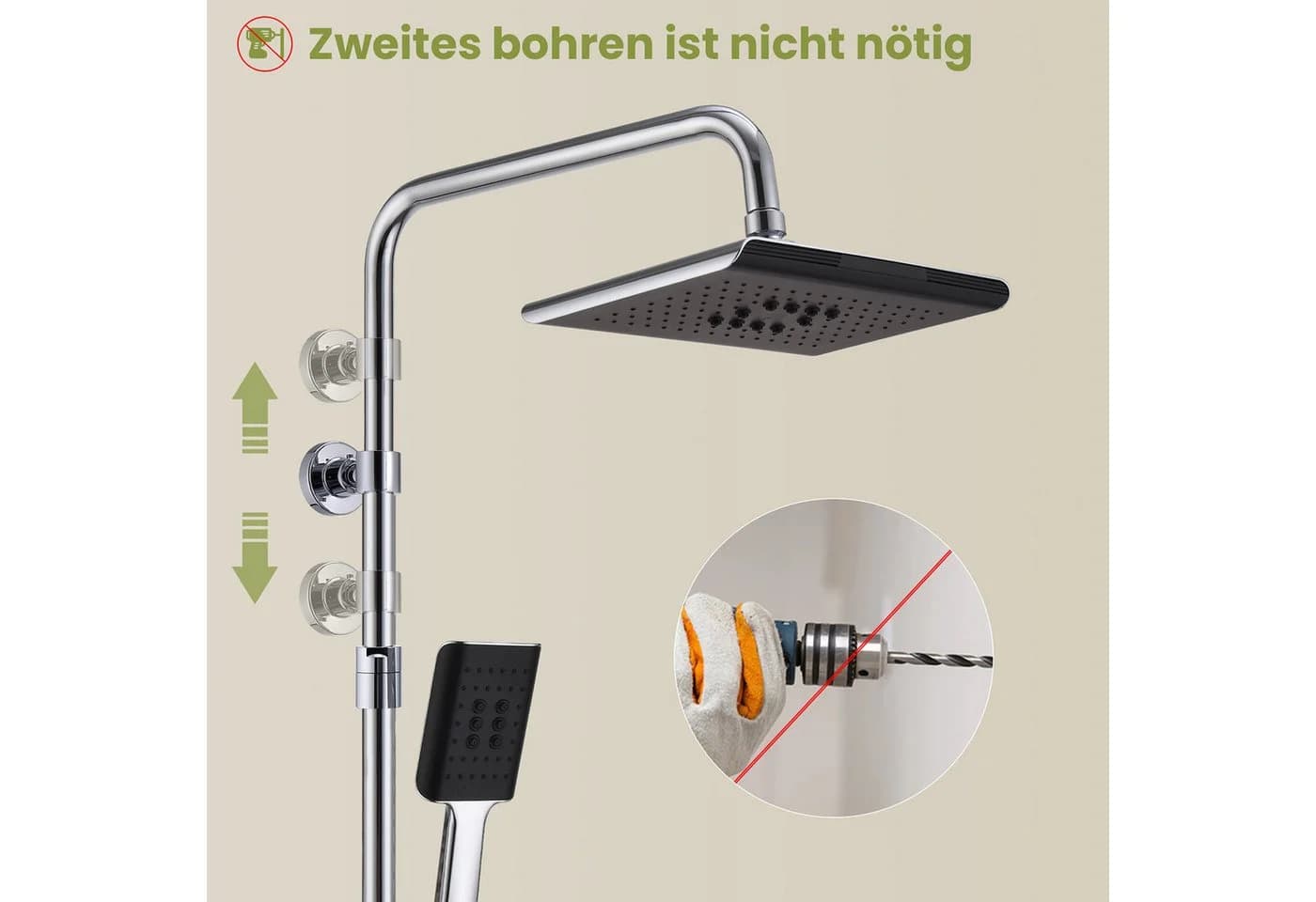 HOMELODY Duschsystem Regendusche mit Handbrause, Duschsaeule ohne Armatur - Bild 3