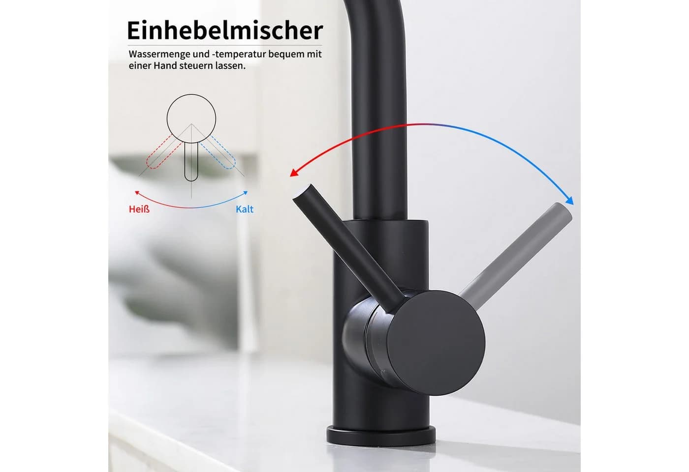 HOMELIVE Küchenarmatur 360° drehbare Niederdruck-Küchenarmatur Edelstahl Schwarz - Bild 3
