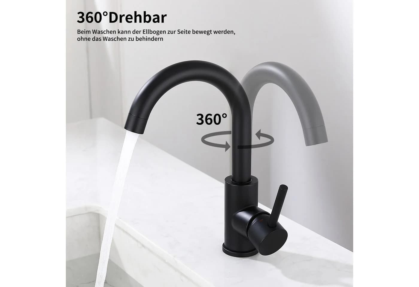 HOMELIVE Küchenarmatur 360° drehbare Niederdruck-Küchenarmatur Edelstahl Schwarz - Bild 4