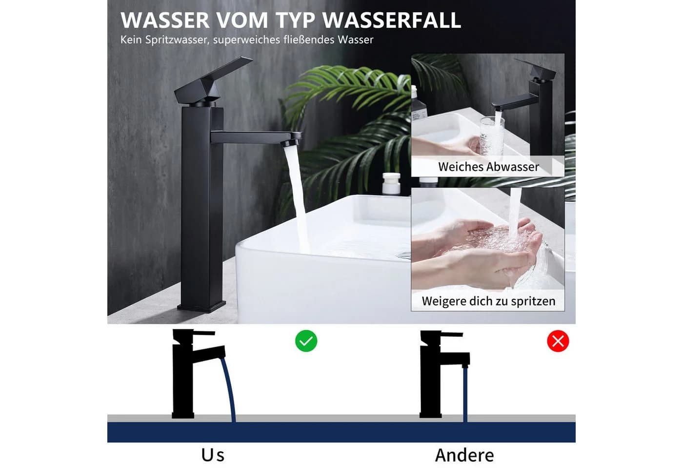 HOMELIVE Badarmatur Schwarz Hoch Waschtischarmatur Edelstahl - Bild 5