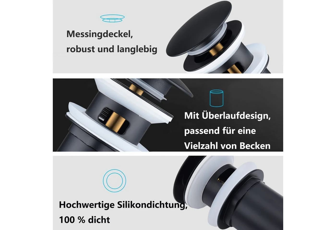 HOMELIVE Ablaufgarnitur Pop-Up Ventil für Waschbecken 1 1/4 Zoll Schwarz - Bild 3