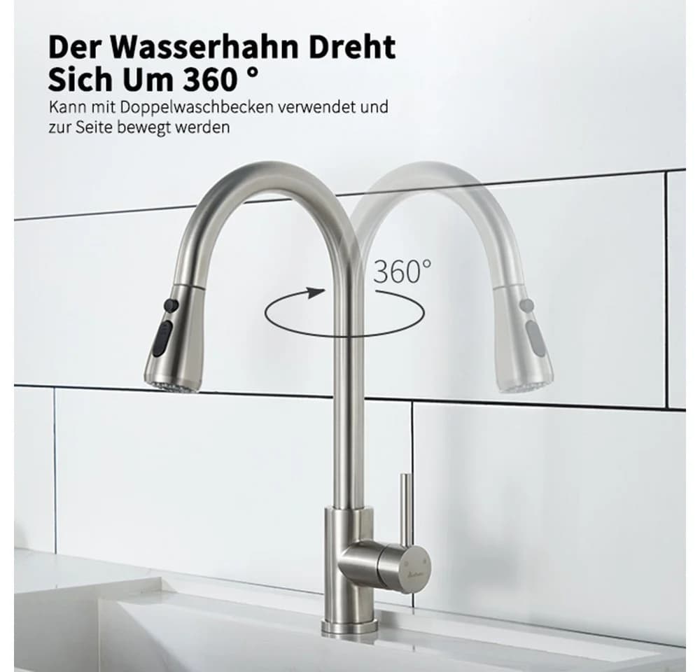 HOMELIVE Küchenarmatur 360° drehbar Edelstahl Hochdruck - Bild 3