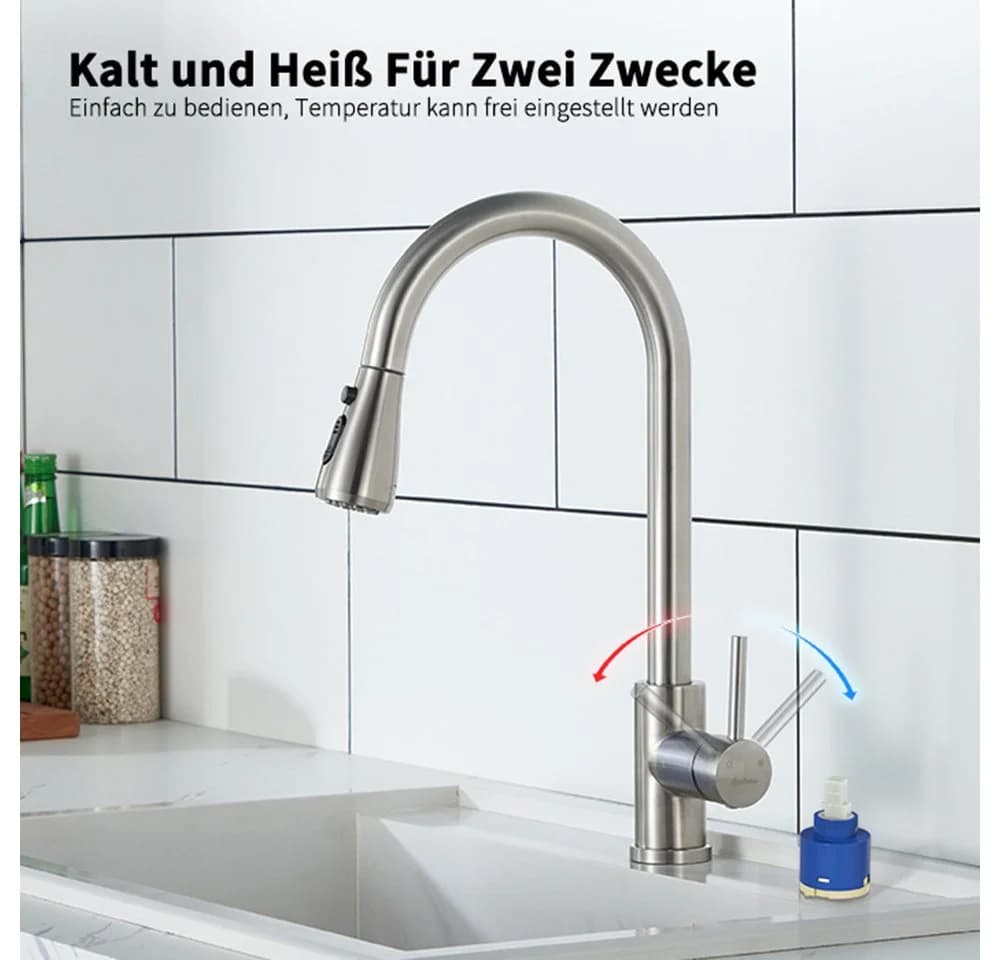 HOMELIVE Küchenarmatur 360° drehbar Edelstahl Hochdruck - Bild 4