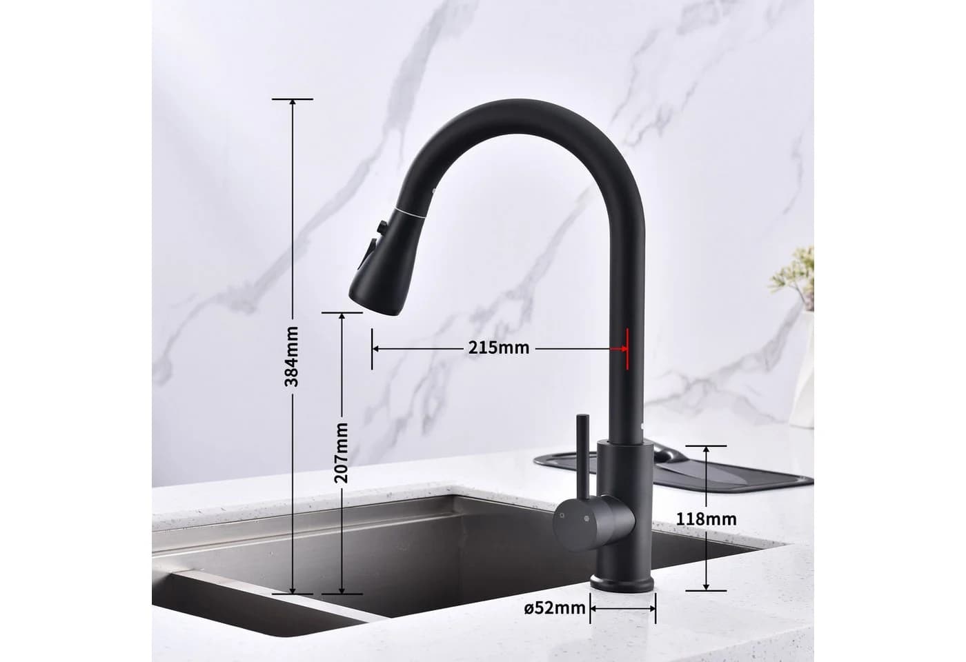 HOMELIVE Küchenarmatur 360° drehbar Schwarz Hochdruck