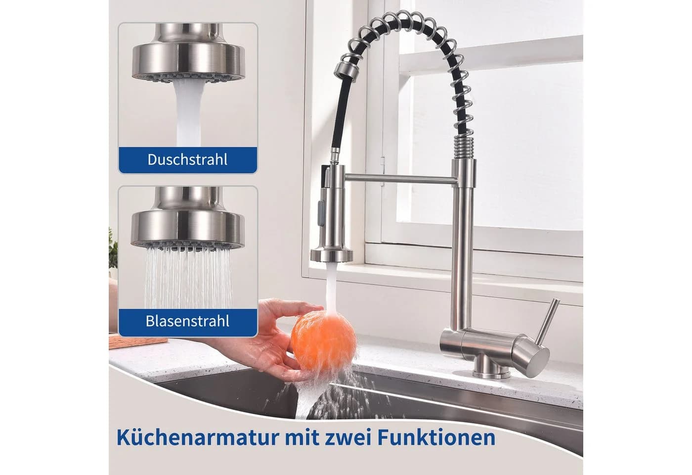 HOMELODY Küchenarmatur Vorfenster Wasserhahn 360° Drehbar, Klappbar 180° Edelstahl - Bild 3