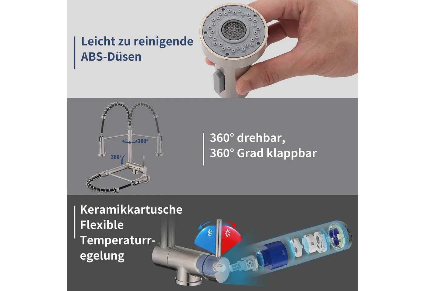 HOMELODY Küchenarmatur Vorfenster Wasserhahn 360° Drehbar, Klappbar 180° Edelstahl - Bild 4
