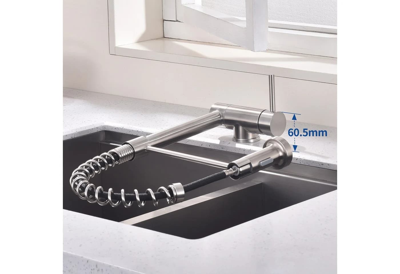 HOMELODY Küchenarmatur Vorfenster Wasserhahn 360° Drehbar, Klappbar 180° Edelstahl - Bild 5
