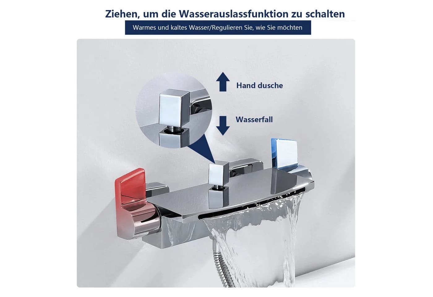 HOMELIVE Duscharmatur Wasserfall mit Handbrause Chrom Messing - Bild 5