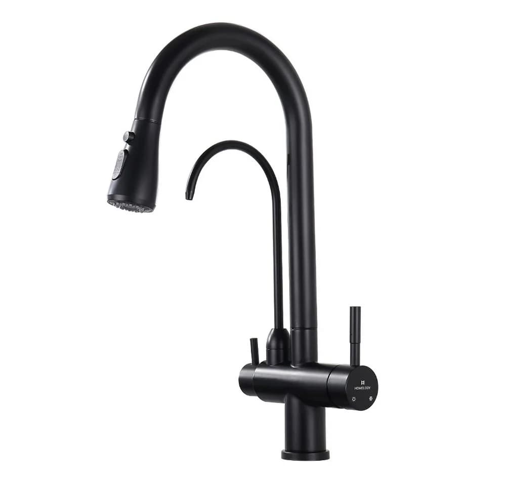 HOMELIVE Küchenarmatur 3 Wege Wasserhahn Küche Trinkwasserhahn Ausziehbar Schwarz - Bild 2