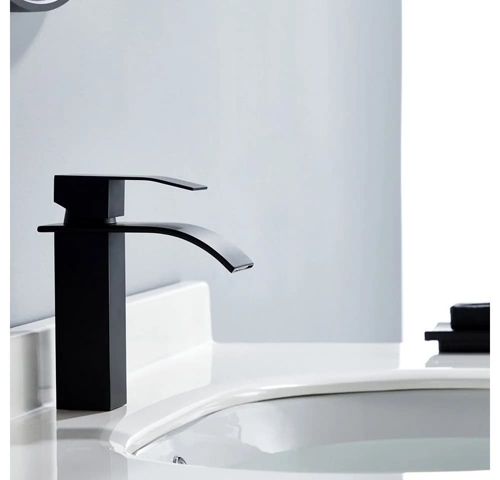 HOMELODY Wasserfall Badarmatur Schwarz Edelstahl Einhand Waschtischbatterie - Bild 2