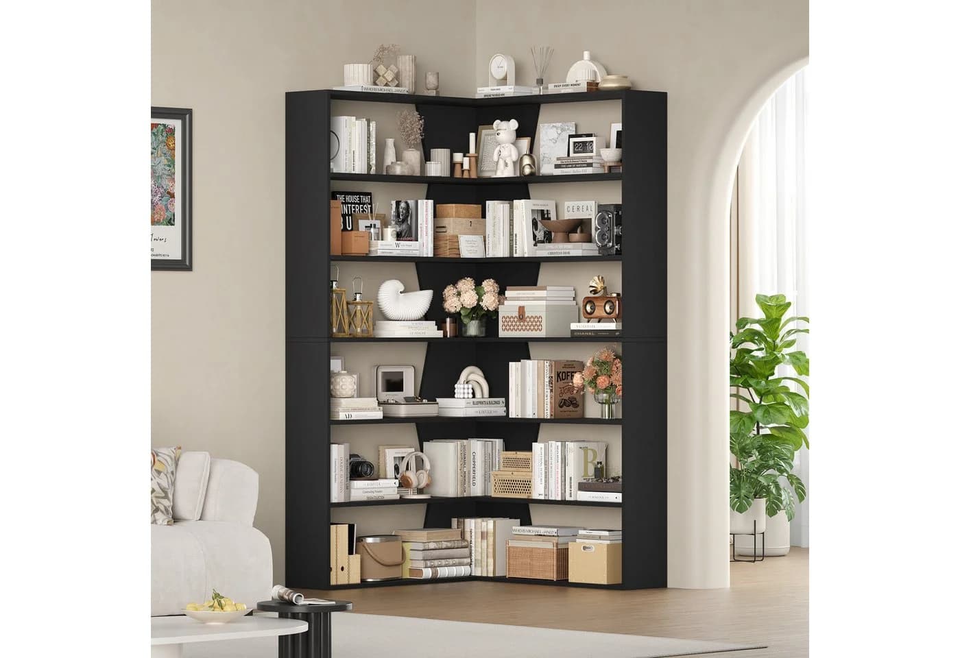 Homfa Bücherregal Eckregal Standregal 6 Ebenen Holz Schwarz - Bild 3