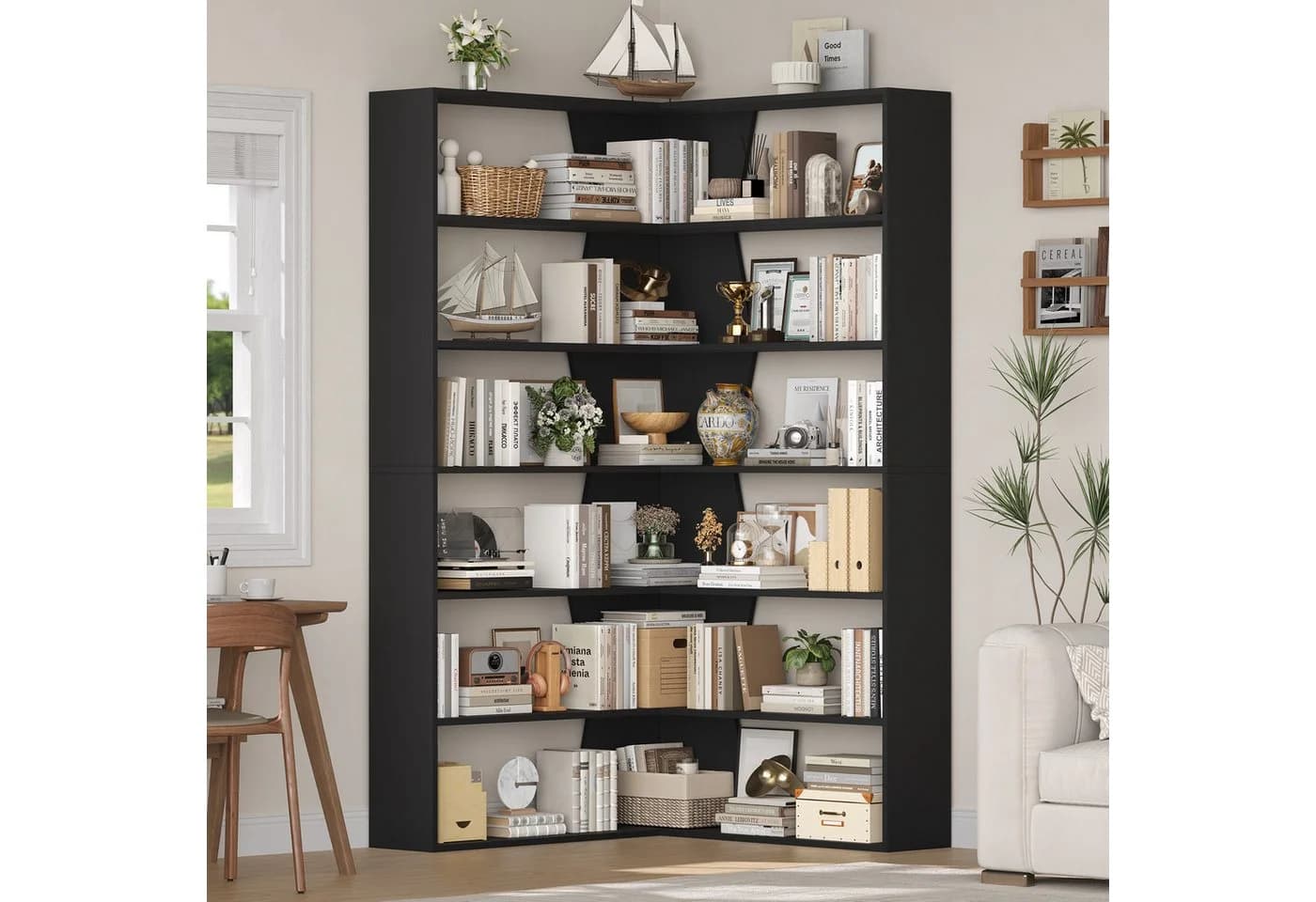 Homfa Bücherregal Eckregal Standregal 6 Ebenen Holz Schwarz - Bild 4