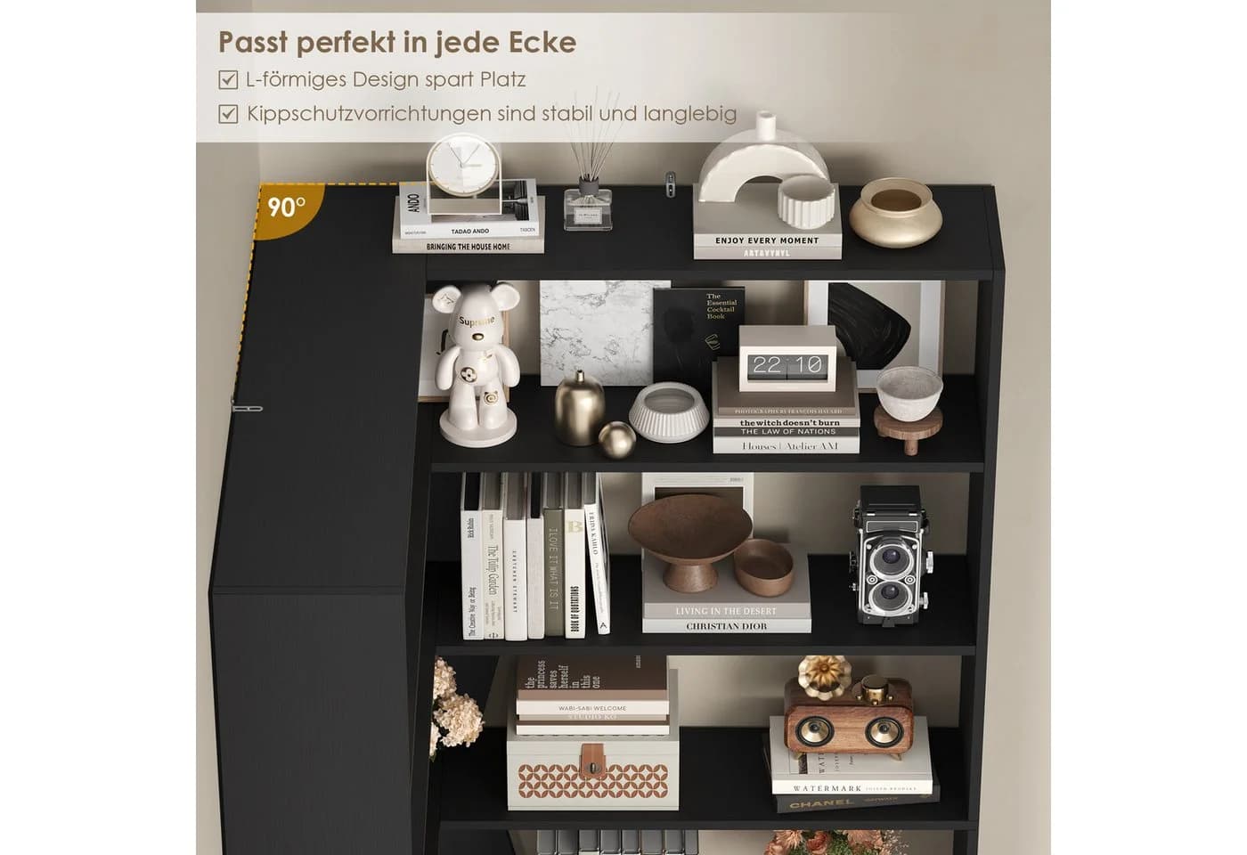 Homfa Bücherregal Eckregal Standregal 6 Ebenen Holz Schwarz - Bild 5