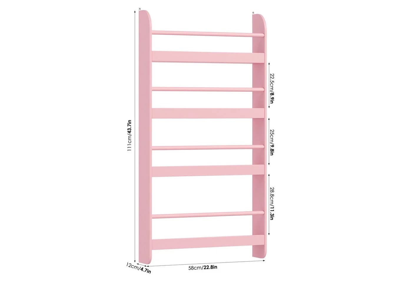 Homfa Kinderbücherregal Wandregal 4 Ablagen MDF 111x58x12 cm Rosa - Bild 3