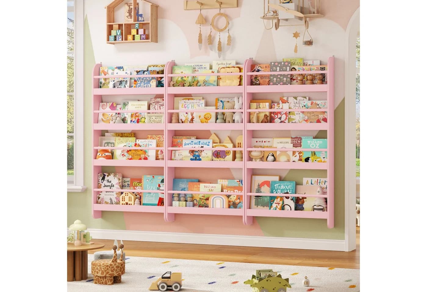 Homfa Kinderbücherregal Wandregal 4 Ablagen MDF 111x58x12 cm Rosa - Bild 5