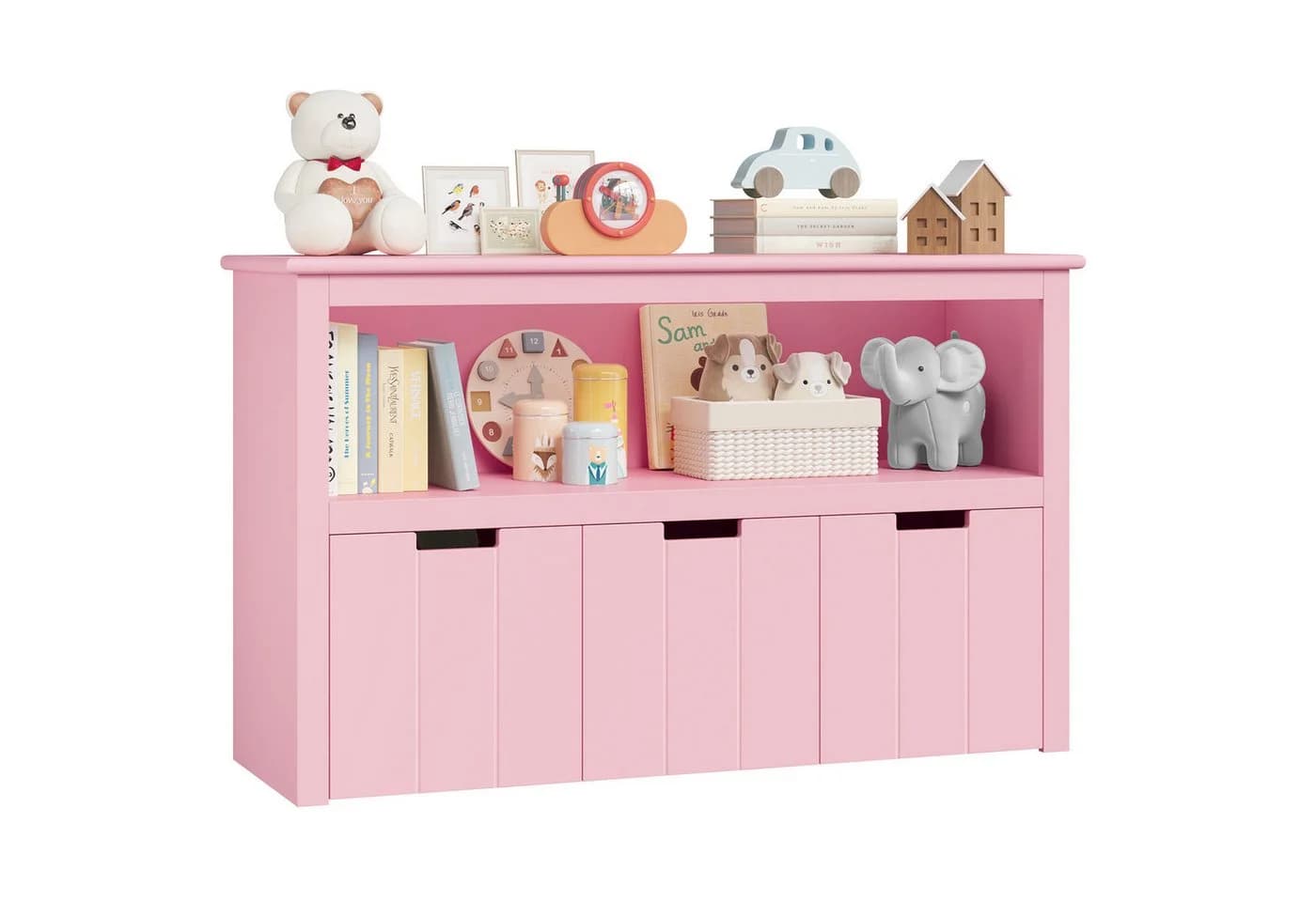 Homfa Kinderregal Spielzeugtruhe Bücherregal 3 Schubladen Rosa - Bild 2