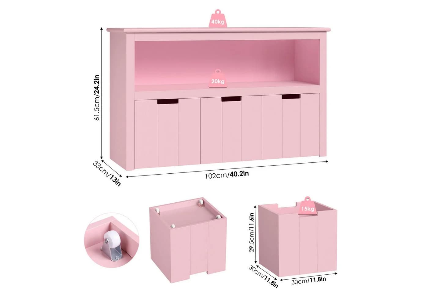 Homfa Kinderregal Spielzeugtruhe Bücherregal 3 Schubladen Rosa - Bild 3