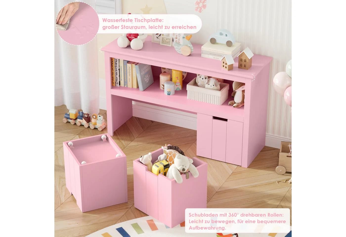 Homfa Kinderregal Spielzeugtruhe Bücherregal 3 Schubladen Rosa - Bild 4