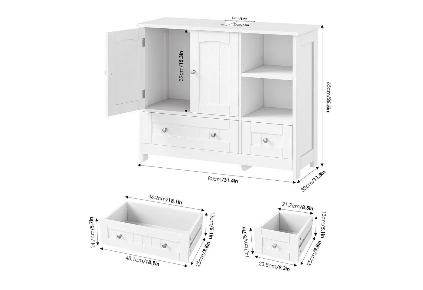 Homfa Waschbeckenunterschrank 80 cm Weiß - Bild 3