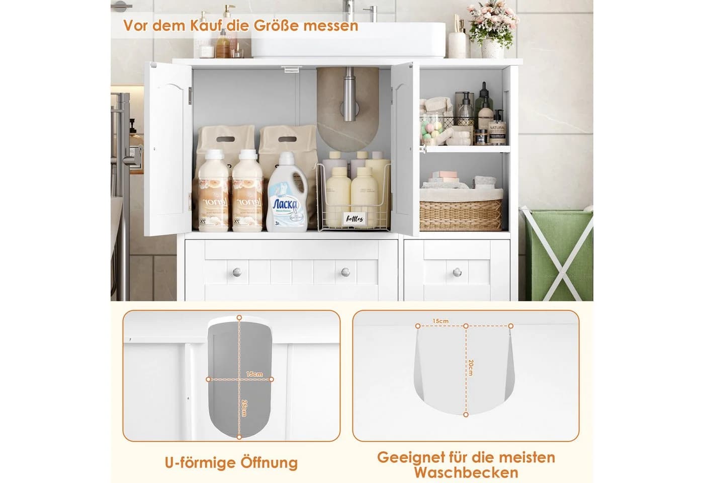 Homfa Waschbeckenunterschrank 80 cm Weiß - Bild 5