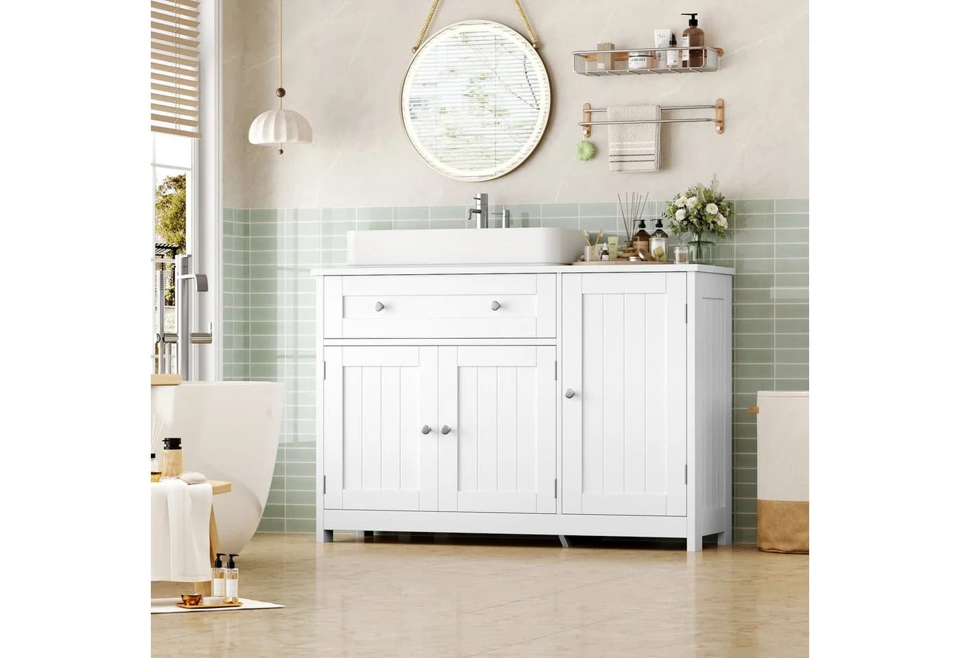 Homfa Waschbeckenunterschrank 90 cm Weiß