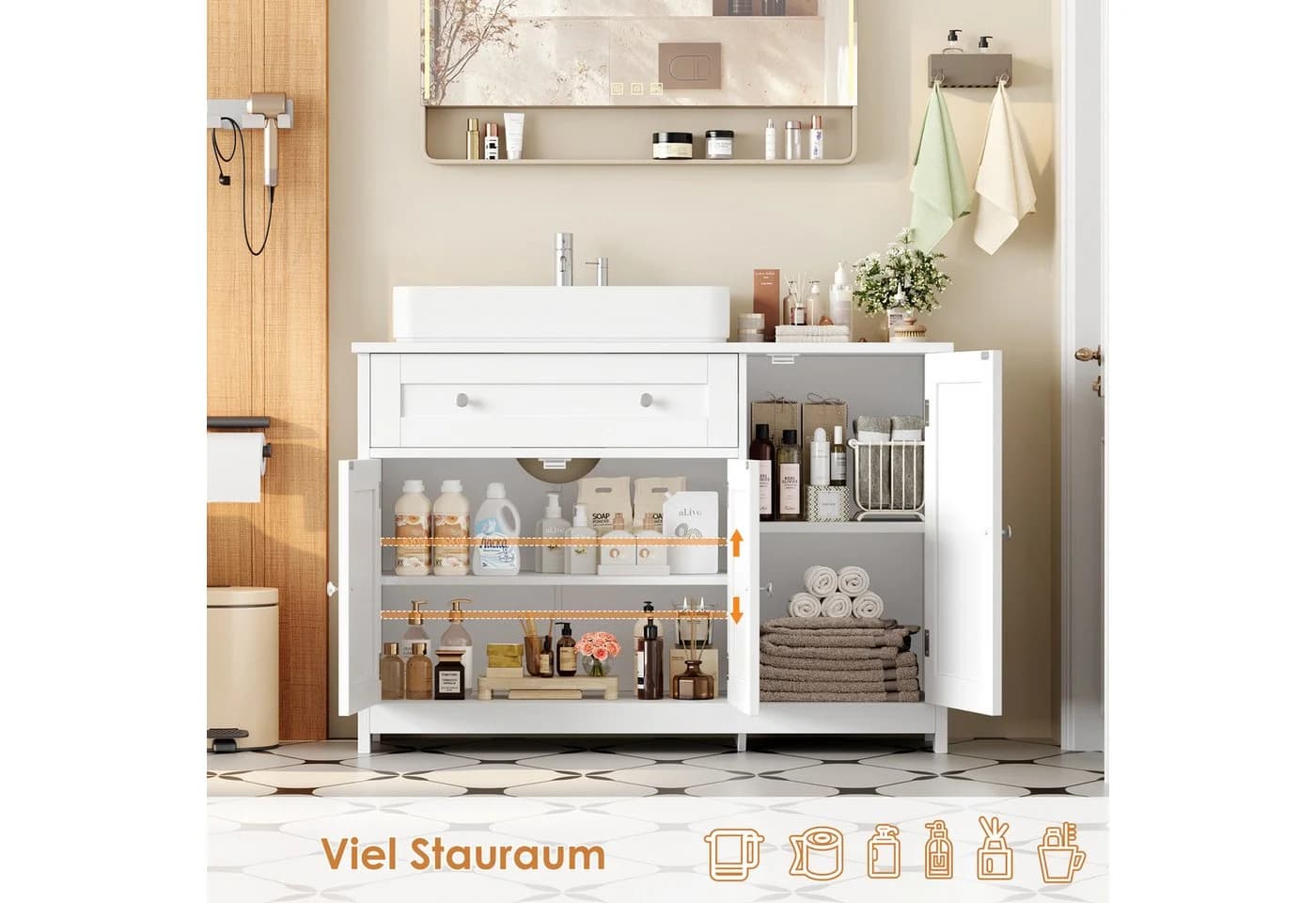 Homfa Waschbeckenunterschrank 90 cm Weiß - Bild 5