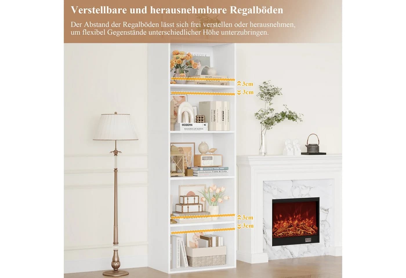 Homfa Bücherregal 5 Fächer 159cm Weiß/Schwarz Holzwerkstoff - Bild 5