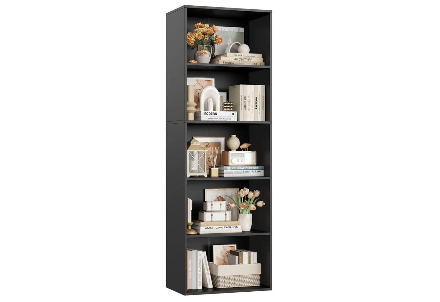 Homfa Bücherregal 5 Fächer 159cm Bücherschrank Standregal Weiß/Schwarz - Bild 2
