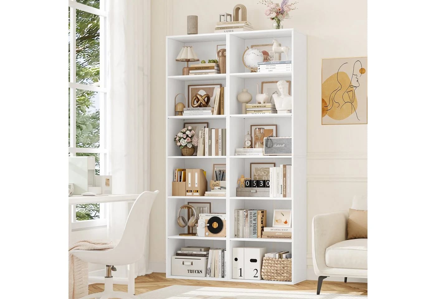 Homfa Bücherregal 6 Fächer 190,5 cm Bücherschrank Standregal Weiß/Schwarz - Bild 4