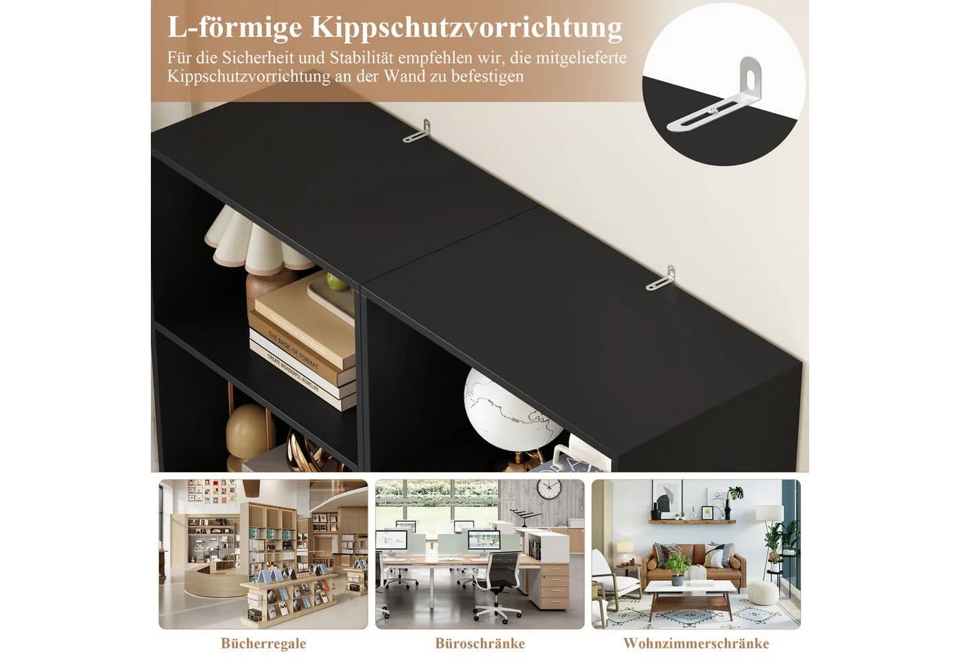 Homfa Bücherregal 6 Fächer 190,5cm Bücherschrank Standregal Schwarz - Bild 5