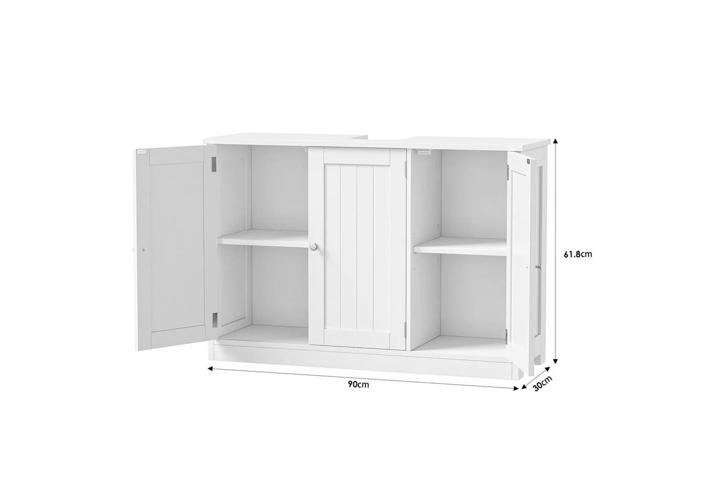 Homfa Waschbeckenunterschrank 90 cm 3 Türen Landhausstil - Bild 3