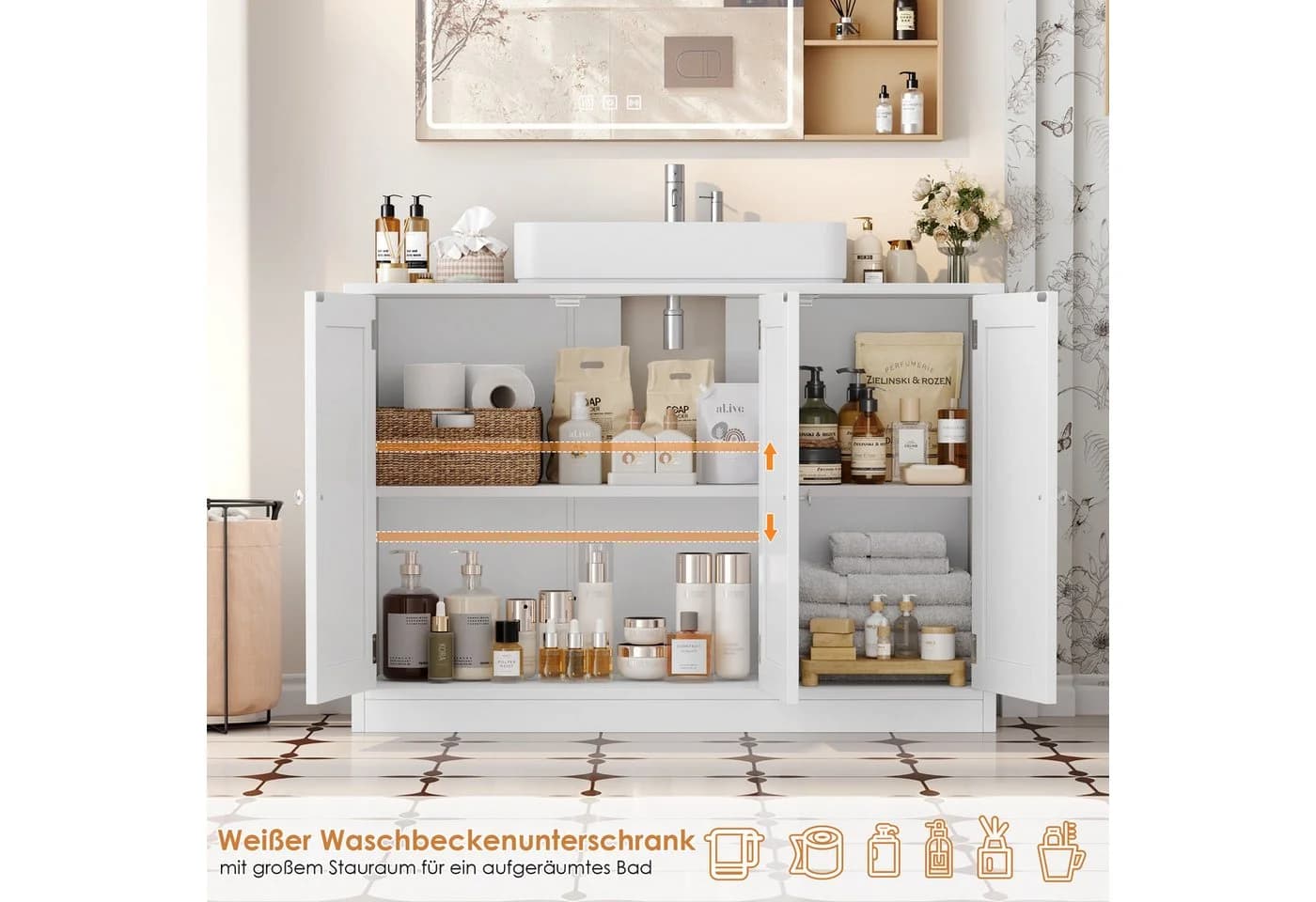Homfa Waschbeckenunterschrank 90 cm 3 Türen Landhausstil - Bild 5