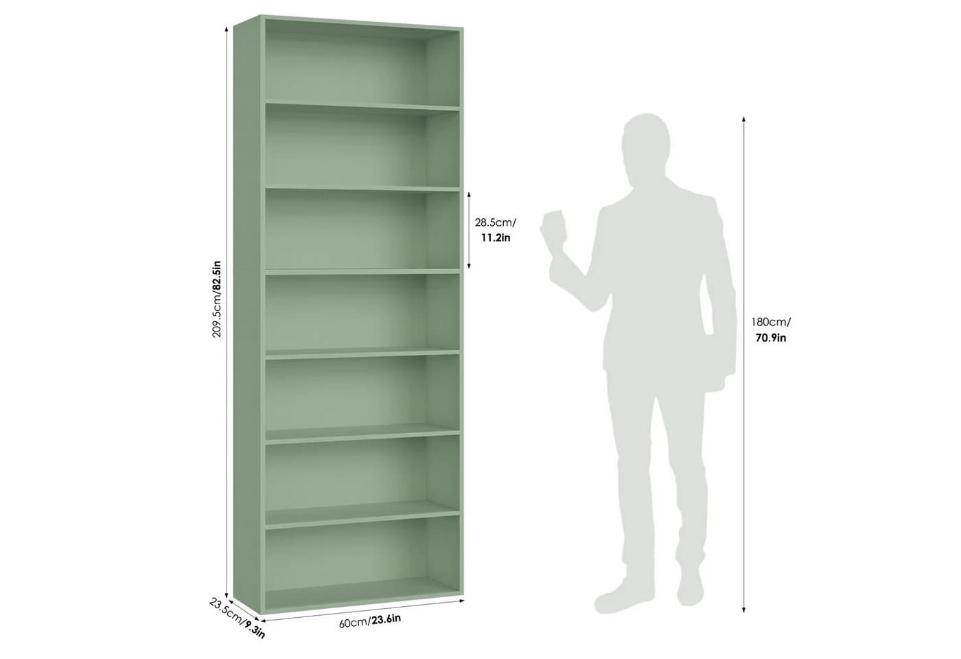 Homfa Bücherregal 210cm Standregal 7 Fächer Grün - Bild 3