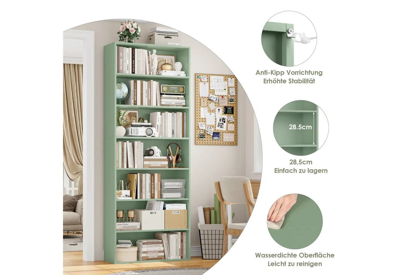 Homfa Bücherregal 210cm Standregal 7 Fächer Grün - Bild 4