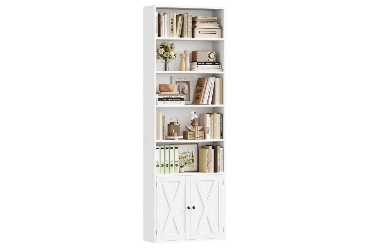 Homfa Bücherregal Standregal Bücherschrank 5 Fächer 2 Türen Weiß - Bild 2