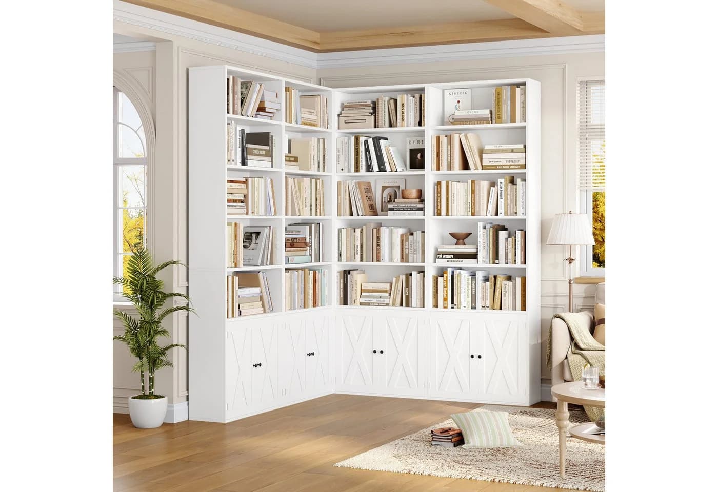 Homfa Bücherregal Standregal Bücherschrank 5 Fächer 2 Türen Weiß - Bild 4
