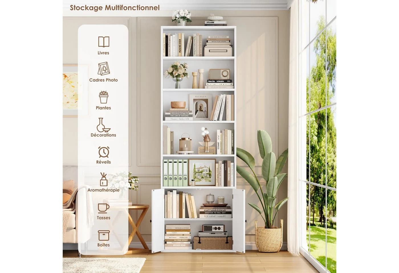 Homfa Bücherregal Standregal Bücherschrank 5 Fächer 2 Türen Weiß - Bild 5