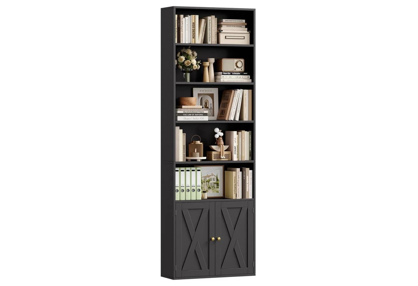 Homfa Bücherregal Standregal Bücherschrank 5 Fächer 2 Türen Schwarz - Bild 2