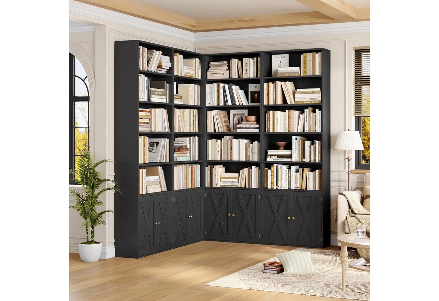 Homfa Bücherregal Standregal Bücherschrank 5 Fächer 2 Türen Schwarz - Bild 4