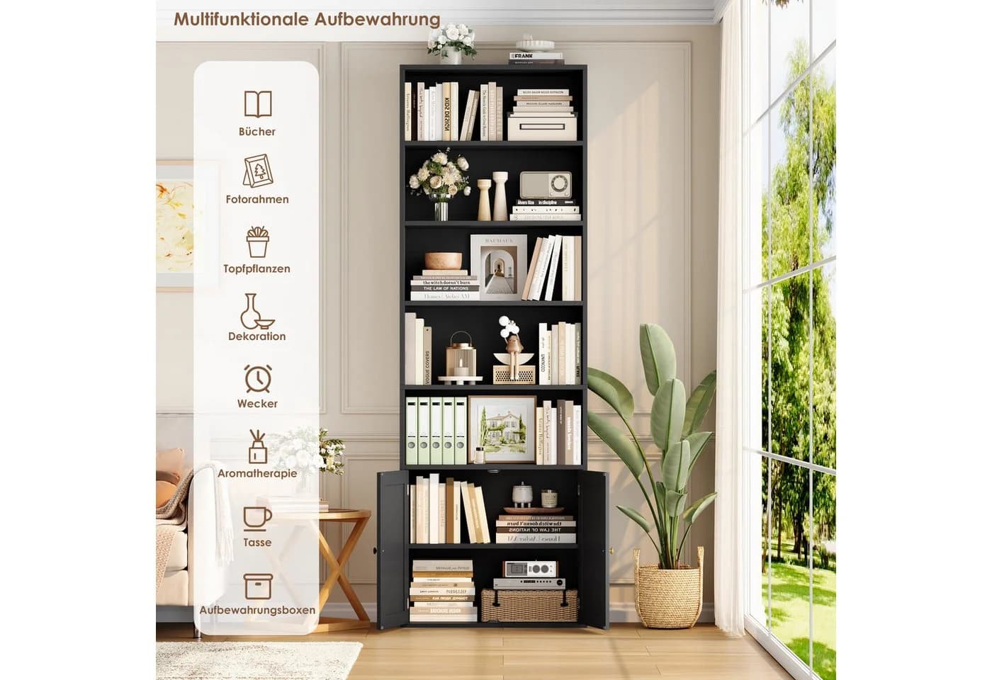 Homfa Bücherregal Standregal Bücherschrank 5 Fächer 2 Türen Schwarz - Bild 5