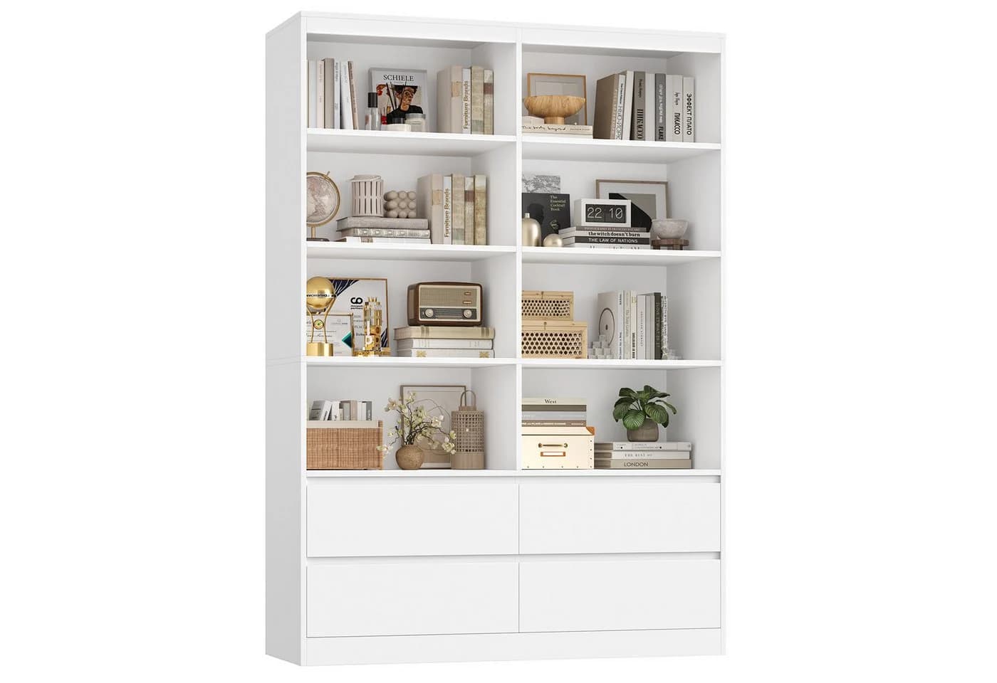 Homfa Bücherregal Hochschrank Standregal Bücherschrank Raumteiler, 8 Fächer, 4 Schubladen, 120x30x180cm - Bild 2