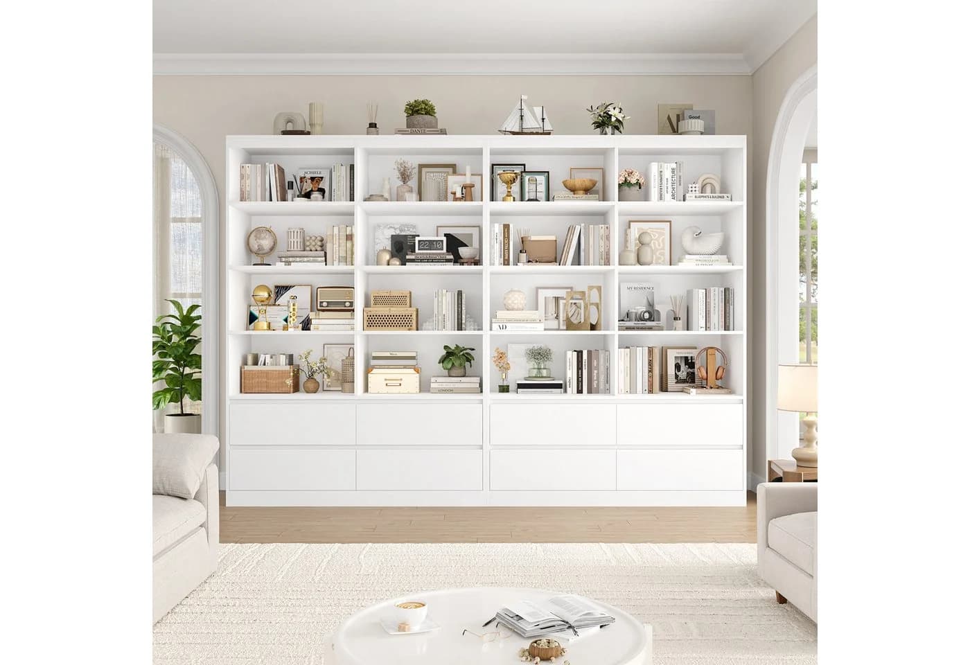 Homfa Bücherregal Hochschrank Standregal Bücherschrank Raumteiler, 8 Fächer, 4 Schubladen, 120x30x180cm - Bild 5