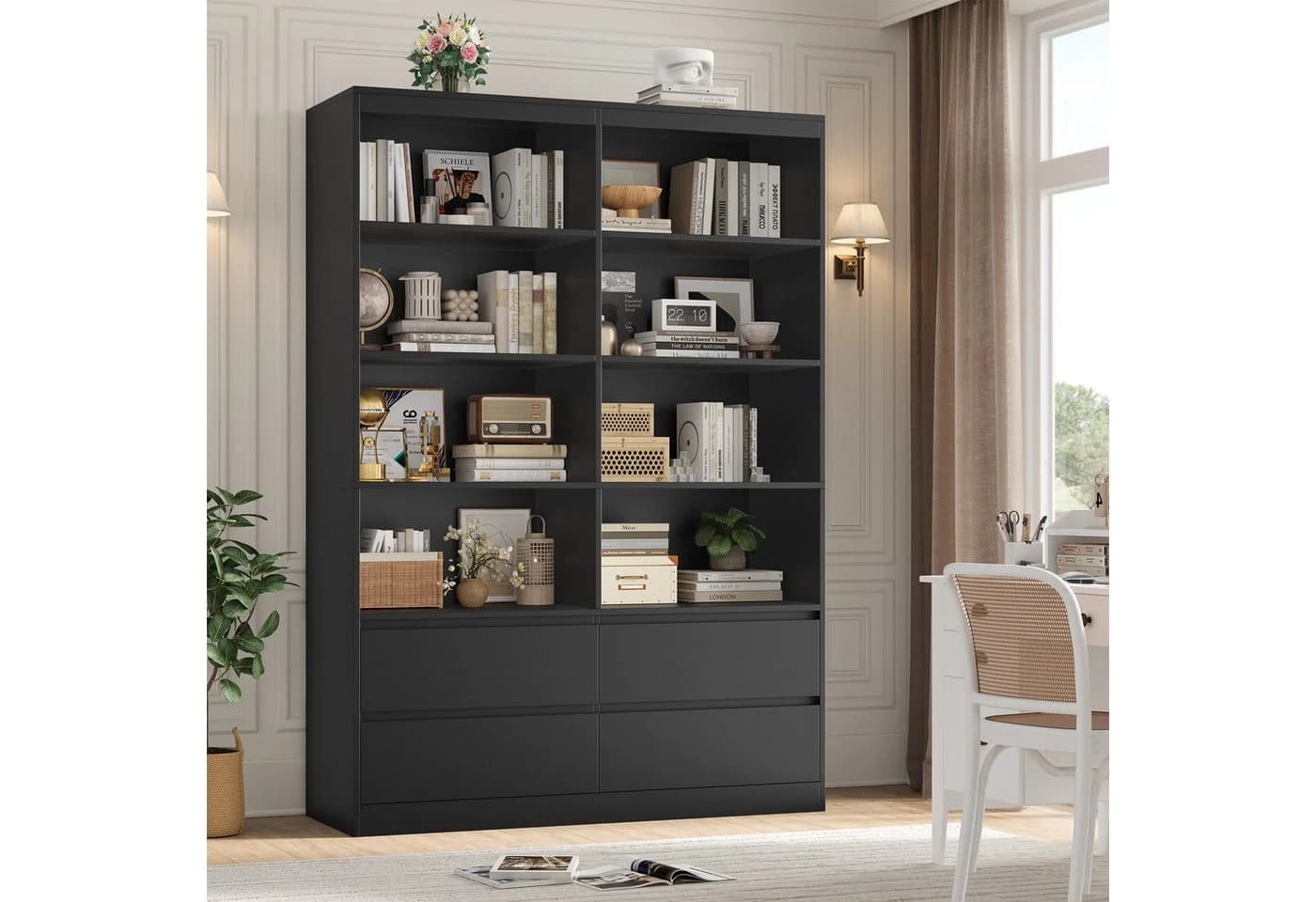 Homfa Bücherregal Hochschrank Raumteiler 8 Fächer 4 Schubladen 120x30x180cm