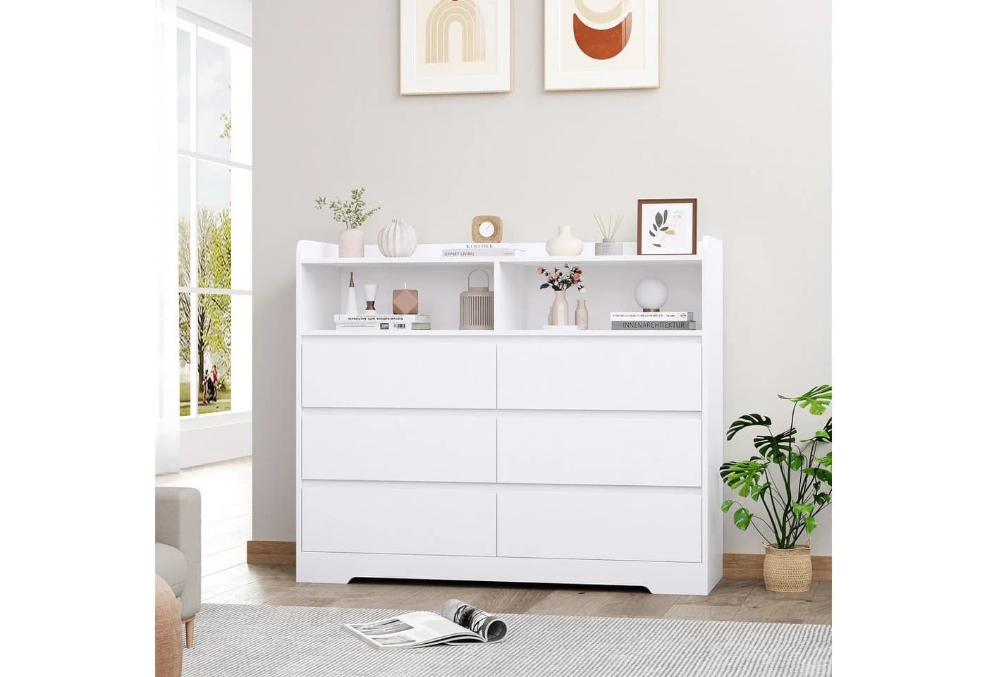 Homfa Kommode Sideboard mit 6 Schubladen und 2 offenen Fächern - Bild 3