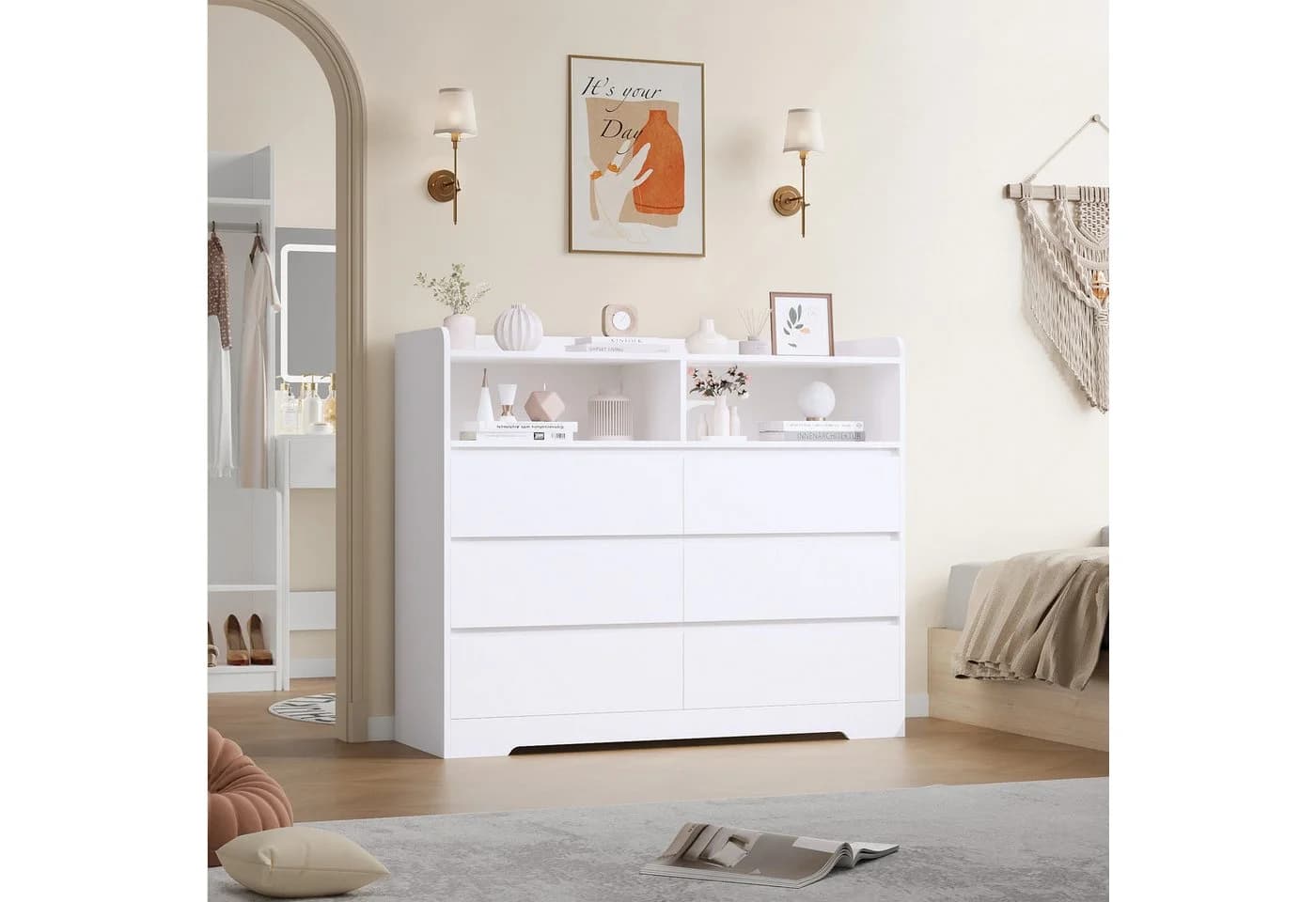 Homfa Kommode Sideboard mit 6 Schubladen und 2 offenen Fächern - Bild 4