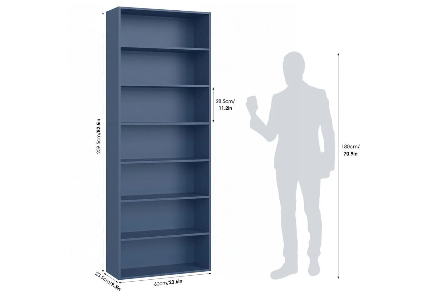 Homfa Bücherregal 210cm Standregal Bücherschrank 7 Fächer Blau - Bild 3