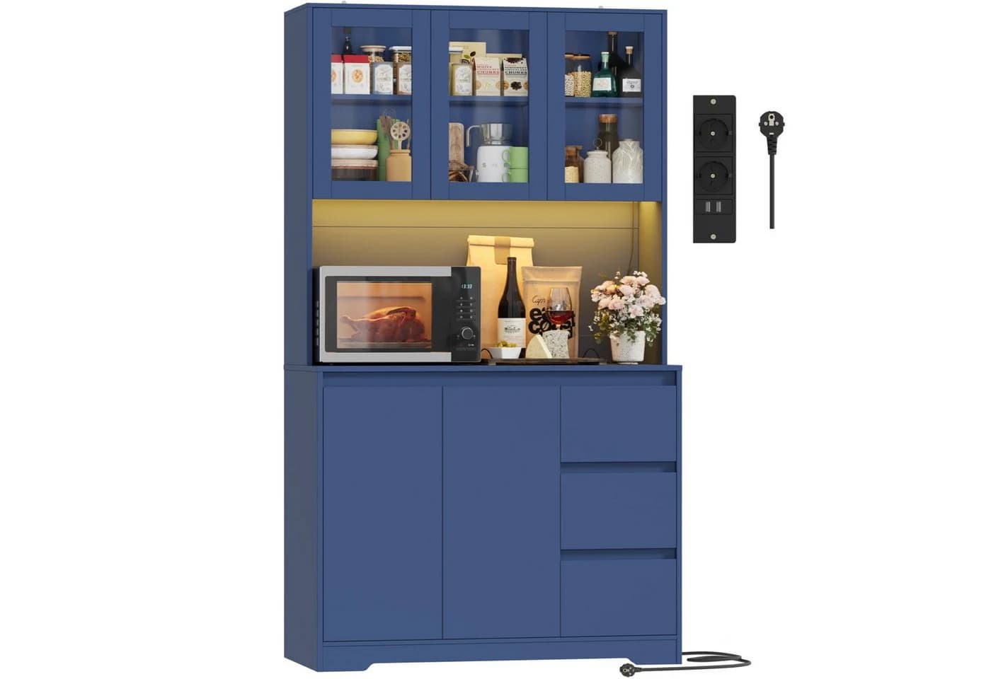 Homfa Küchenbuffet Blau mit LED & Steckdosenleiste - Bild 2
